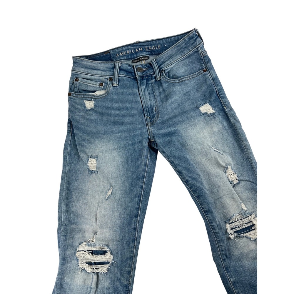 American Eagle Slim‎ Airflex Mens Jeans 28x30 Light Wash Distressed Ripped Blue